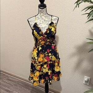 Iris Navy Blue and Yellow Floral Mini Dress